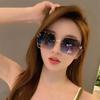 Fashionable Frameless Sunglasses Retro UV Protection Gradient Sunglasses Women's Frameless Edge Cut Driving Sunglasses UV400