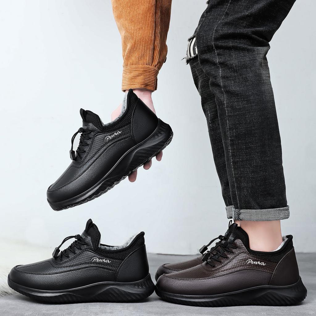 Хлопковая обувь мужская зимняя мужские ботинки теплые и морозостойкие кожаные ботинки на толстой подошве удобные короткие ботинки с голенищем и утолщенные ботинки