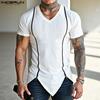 Summer Men V Neck Short Sleeve Zip-up Casual Skinny Rib T-shirts Tops