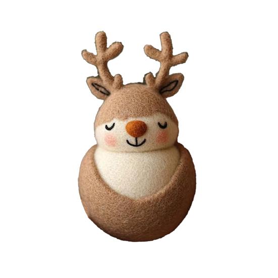 Soft Wool Felt Reindeer Ornament Embroidered Eyes Cheerful Pompon Nose Deer Christmas Handmade Doll Holiday Decor