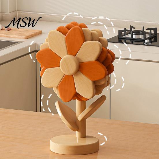 Insulated Trays for Hot Pans Sunflower Trivets Dishes, Heat Resistant Beech Wood Pot Holder, Unique Wedding Gifts Kitchen Decorative Tree Stand Table