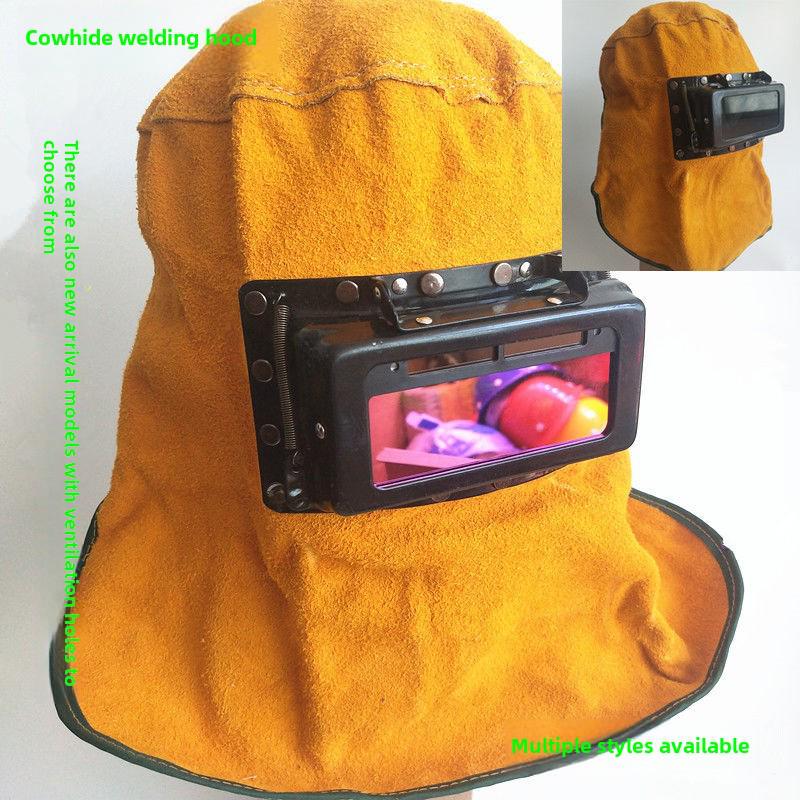 Dimming Weld Mask: Two-Layer Cowhide Protective Hood with Glass Cap