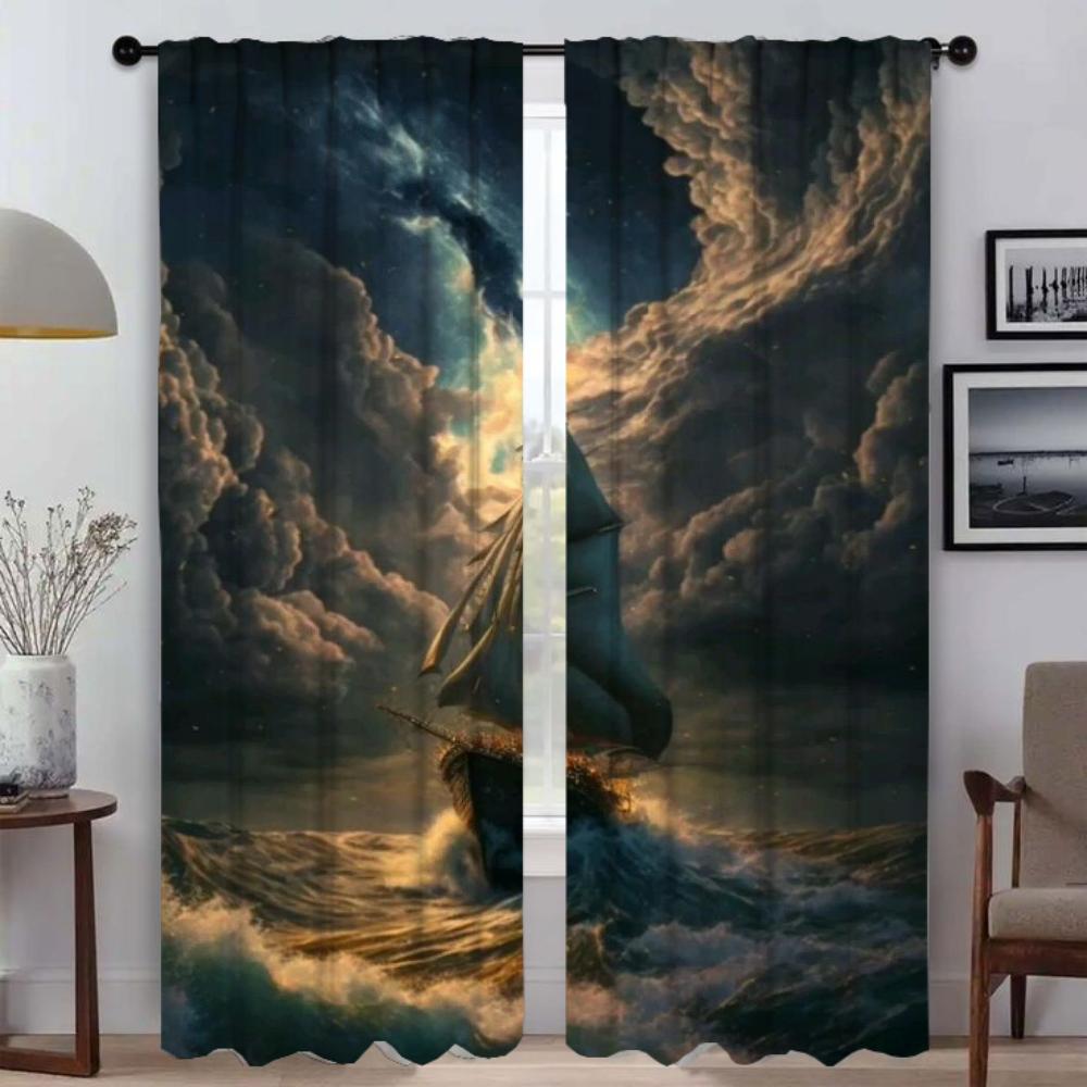 Плотные шторы для гостиной, занавеска с изображением корабля, тюль для спальни, перегородка, домашний интерьер, шторы из 2 предметов, оттенки
