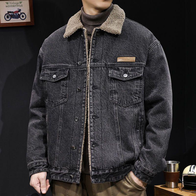 Мужская модная джинсовая куртка с овчиной - Толстая, теплая, в ретро-рабочем стиле, зимняя