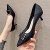 Single-shoe Women's  New Pointy Stiletto High-heeled Shoes, Korean Version, Square Buckle, Two-wear Women's Shoes