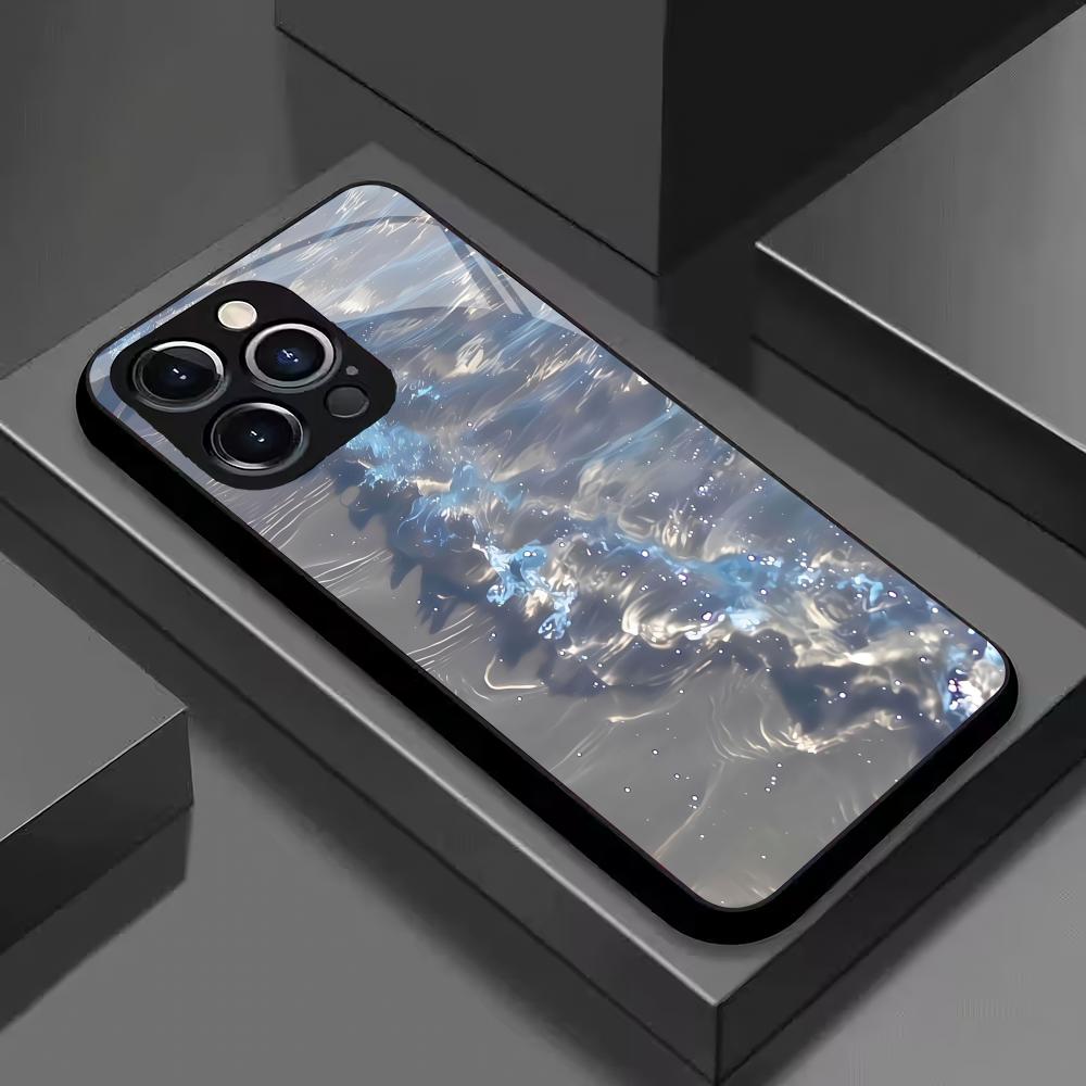 Beach pattern tempered glass phone case suitable for iPhone 17 16 15 14 13 12 11Pro/Max/Plus anti drop and shockproof back cover