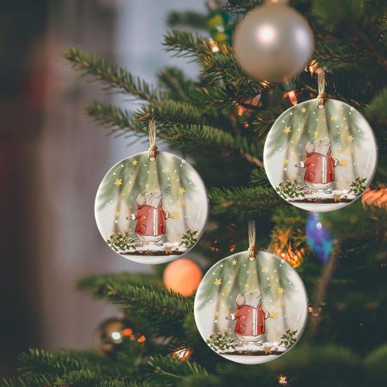 Рождественское украшение, круглая акриловая подвеска на елку, мультяшная крыса в красной куртке, подвесное украшение для рождественской елки, автомобиля, домашнего декора