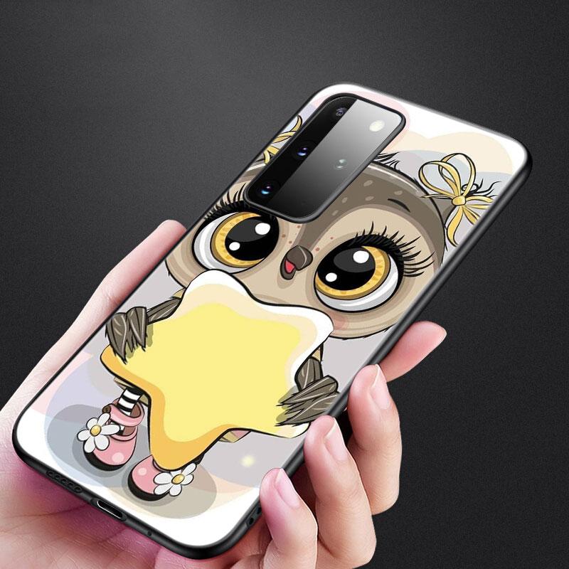 Cartoon Owl Cute Owls Phone Case For Samsung Galaxy S20 S21 FE S10 Lite Note 20 10 Lite S8 S9 S10E S10 Plus Ultra Black Cover