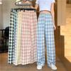 Women's High-Waisted Plaid Fleece-Lined Casual Pants - Slimming, Straight-Leg, Drapey, Loose Wide-Leg, Perfect for Spring and Autumn.