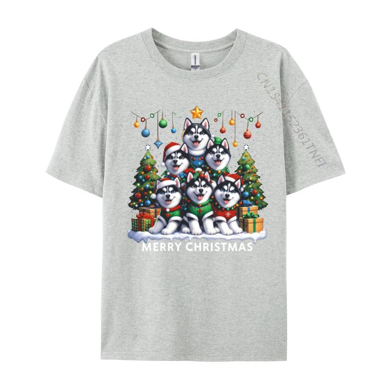 Husky Dog Christmas Tree Merry Christmas Matching Xmas Tshirts Print Tshirt Unisex T Shirt Hot Sale Short Sleeve Oneck