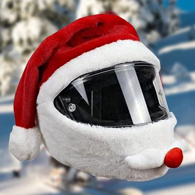 Забавный шлем для велоспорта Санты Рождественский чехол для мотоциклетного шлема Плюшевая рождественская шапка Гоночная кепка Санта-Клауса Веселого Рождества Декор