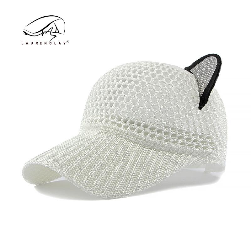 Fashion Hat Ladies Summer Hollow Mesh Breathable Cap Full Mesh Baseball Cap Cat Ears Sun Cap