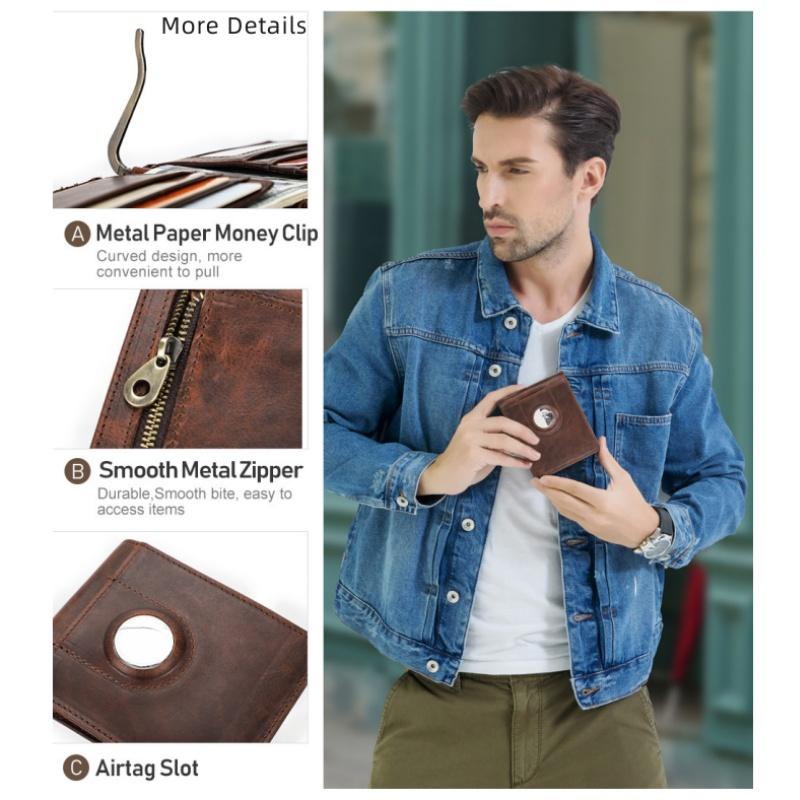 Модный мужской кошелек из натуральной кожи RFID с защитой от кражи, изысканный Airtag, зажимы для денег, интеллектуальный трекер с защитой от потерь, мужской кошелек для монет, подарки на день отца