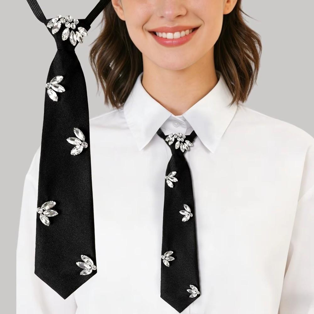Korean Style Rhinestones Tie Academic Style Decoration Shirt Tie Temperament Long Necktie Women