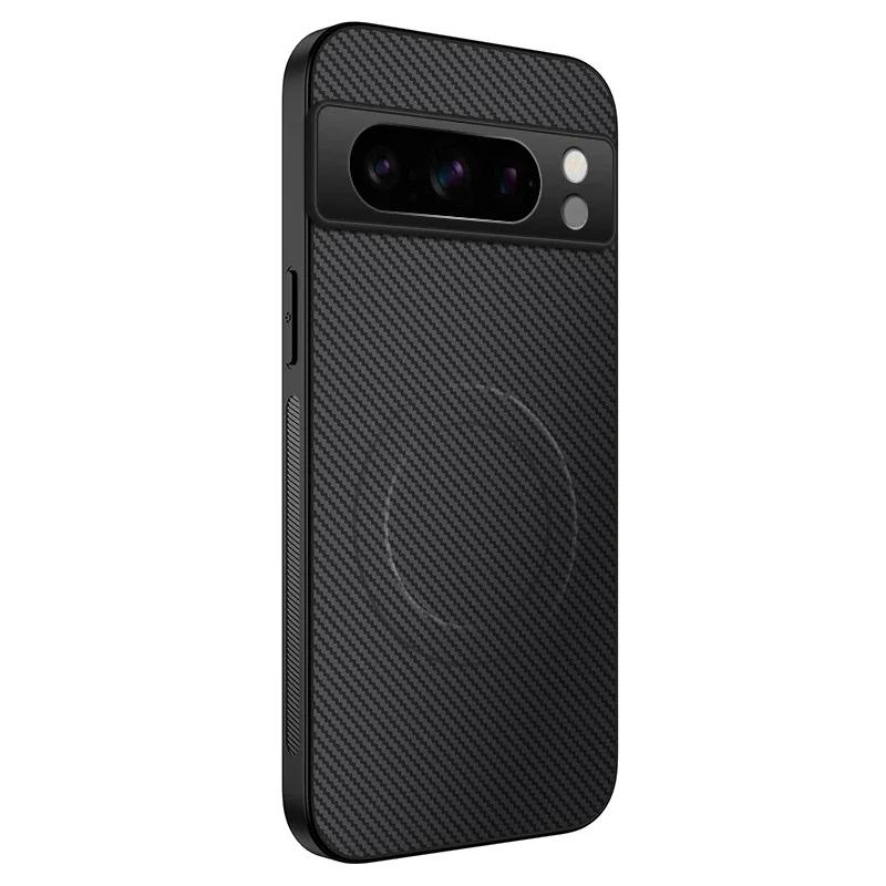 Magnetic Wireless Charging Phone Case For Google Pixel 7 8 Pro 6A Lens Protection Matte Carbon Fiber Pattern Silicone Cover Case