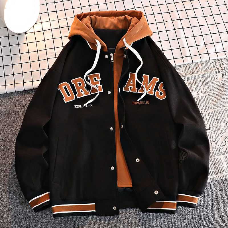 Fake Two Jackets Мужское пальто весна и осень Модный бренд мужской ветрозащитный топ с капюшоном