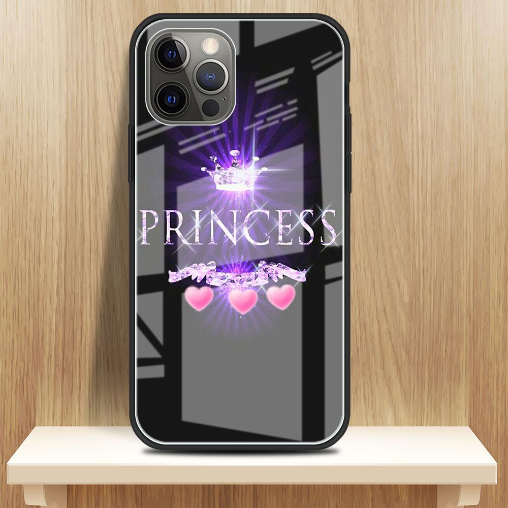 Стеклянный чехол с принтом алмазной короны для iPhone 11 13 12 14 Pro XR X XS Max 7 8 6 6S Plus SE 2020, чехлы для телефонов с закаленным черным краем
