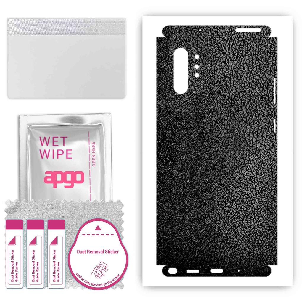 apgo Protective Skin Sticker for the Back+sides Compatible with Samsung Galaxy Note 10 Plus, Full Wrap Film, Foil, Vinyl - Pattern Black Leather