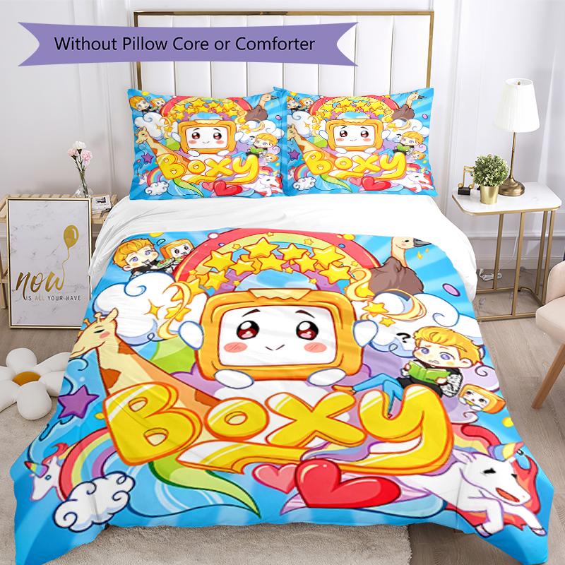 3pcs Lankybox Foxy and Rocky2 pattern bedding set duvet cover set includes duvet cover &pillowcases, perfect all season bedroom decoration & gift