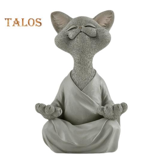 Meditating Cat Figurine Resin Zen Cat Sculpture Sit In Meditation Cat Ornament for Yoga Living Room Bedroom Office Gift for Cat Lover