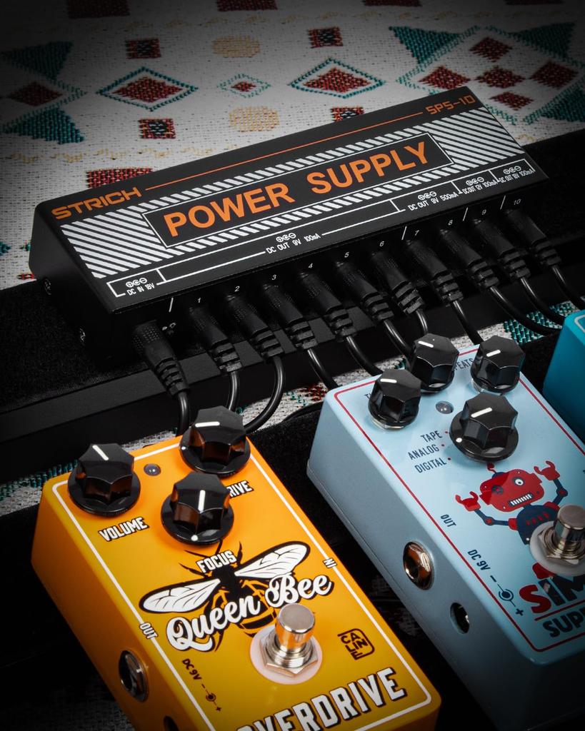 STRICH Effector Power Supply 10 Channels Guitar Pedal Power Supply DC Output 100mA 500mA Short Circuit Protection Noise Reduction Circuit Design Power