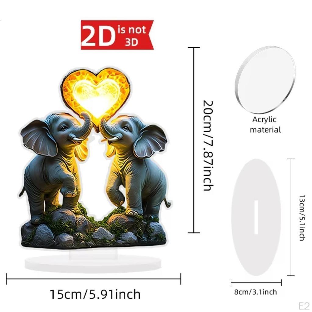 2D Украшение для пары слонов Love Heart Elephant Знак Коллекции Центральный элемент Настольный орнамент