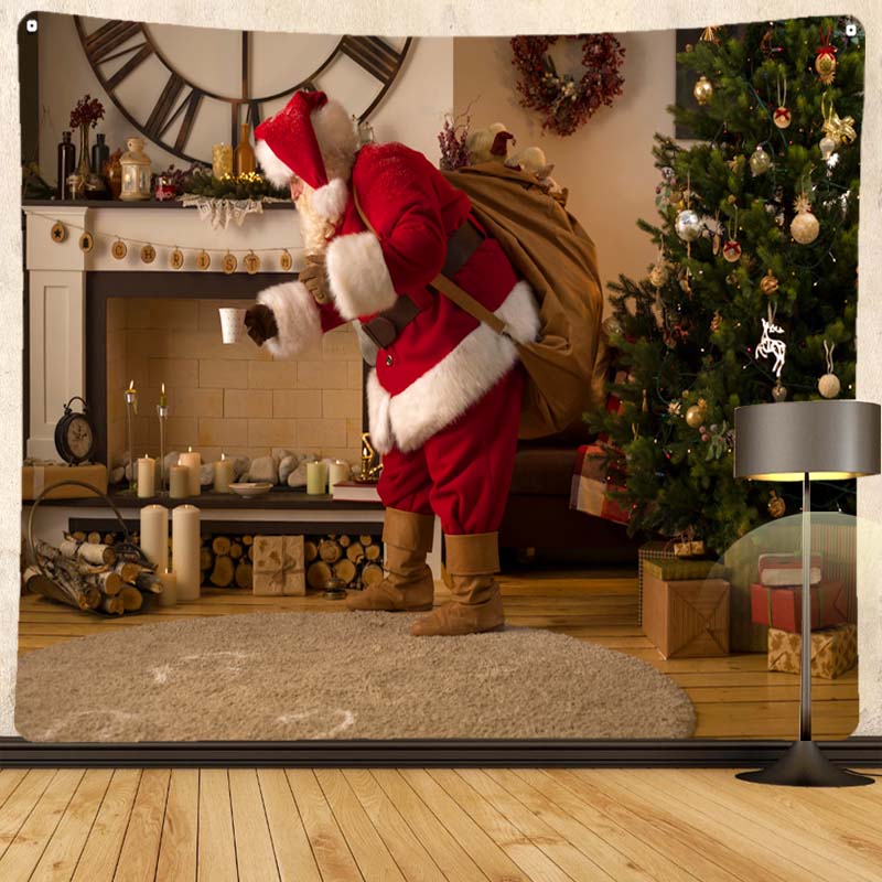 С Рождеством Санта-Клаус камин с принтом гобелен для дома, гостиной, спальни, украшение, фон, тканевый гобелен