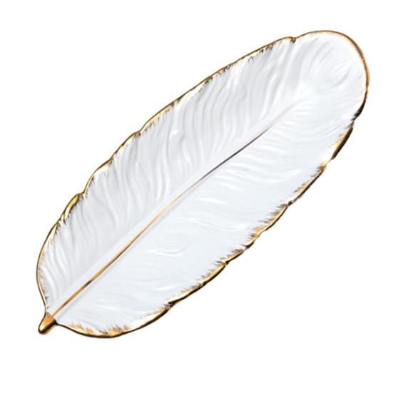 Exquisite Plate Stylish Porcelain Creative Feather Shape Food Plate Home