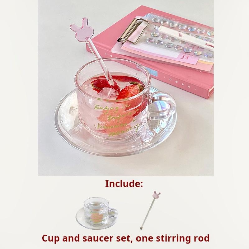 200ML High borosilicate glass espresso cup with stirrer, insulated double wall party preparation, 200ml coffee cup handle set