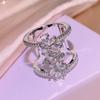 Silver New Flower White Zircon BlingBling Geometric Ring Ladies Party Birthday Fashion Jewelry Gift