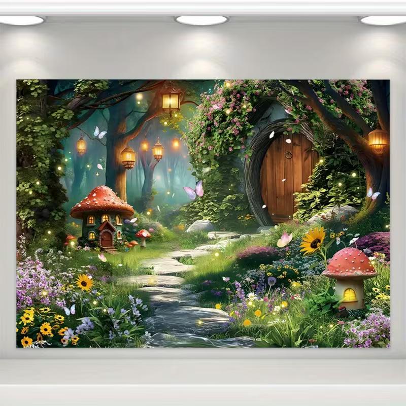 2D Фотофон «Волшебный Лес: Грибной Домик» для Фотосессии Малышей