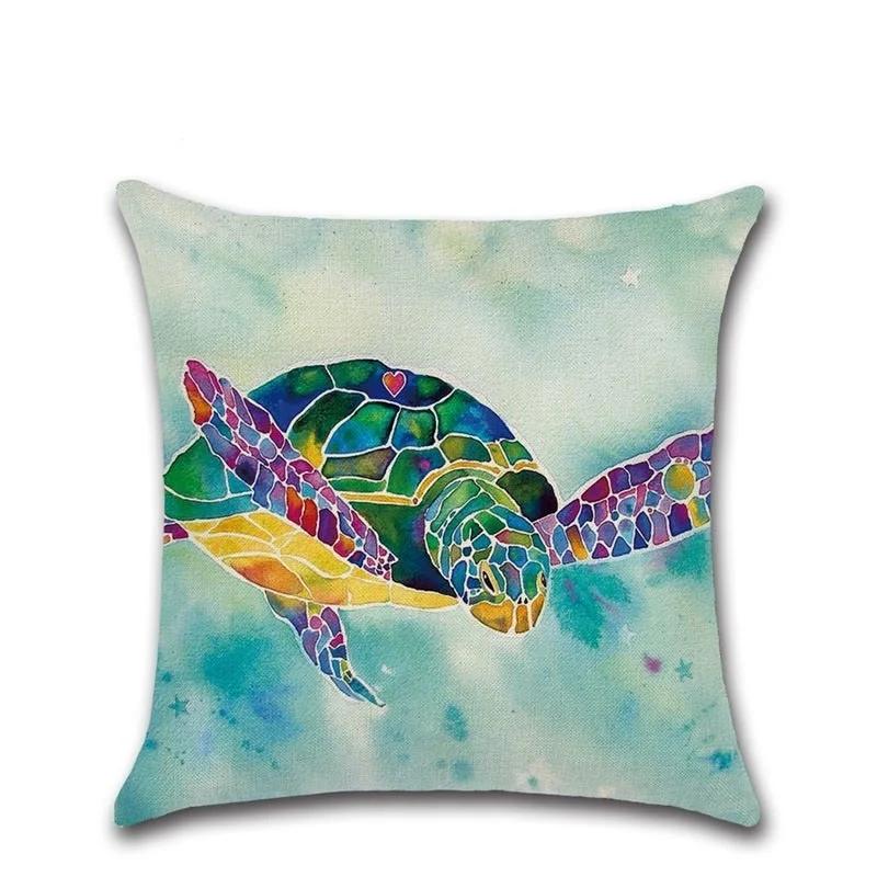 Подушка из хлопка и льна с рисунком морской черепахи и русалки, наволочка для украшения автомобиля, дома, дивана, декоративная наволочка 40018