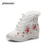 Fur Lined Flower Embroidered Women Ankle Boots Internal Height Increased Vintage Short Booties for Ladies Winter Warm Dress Shoe