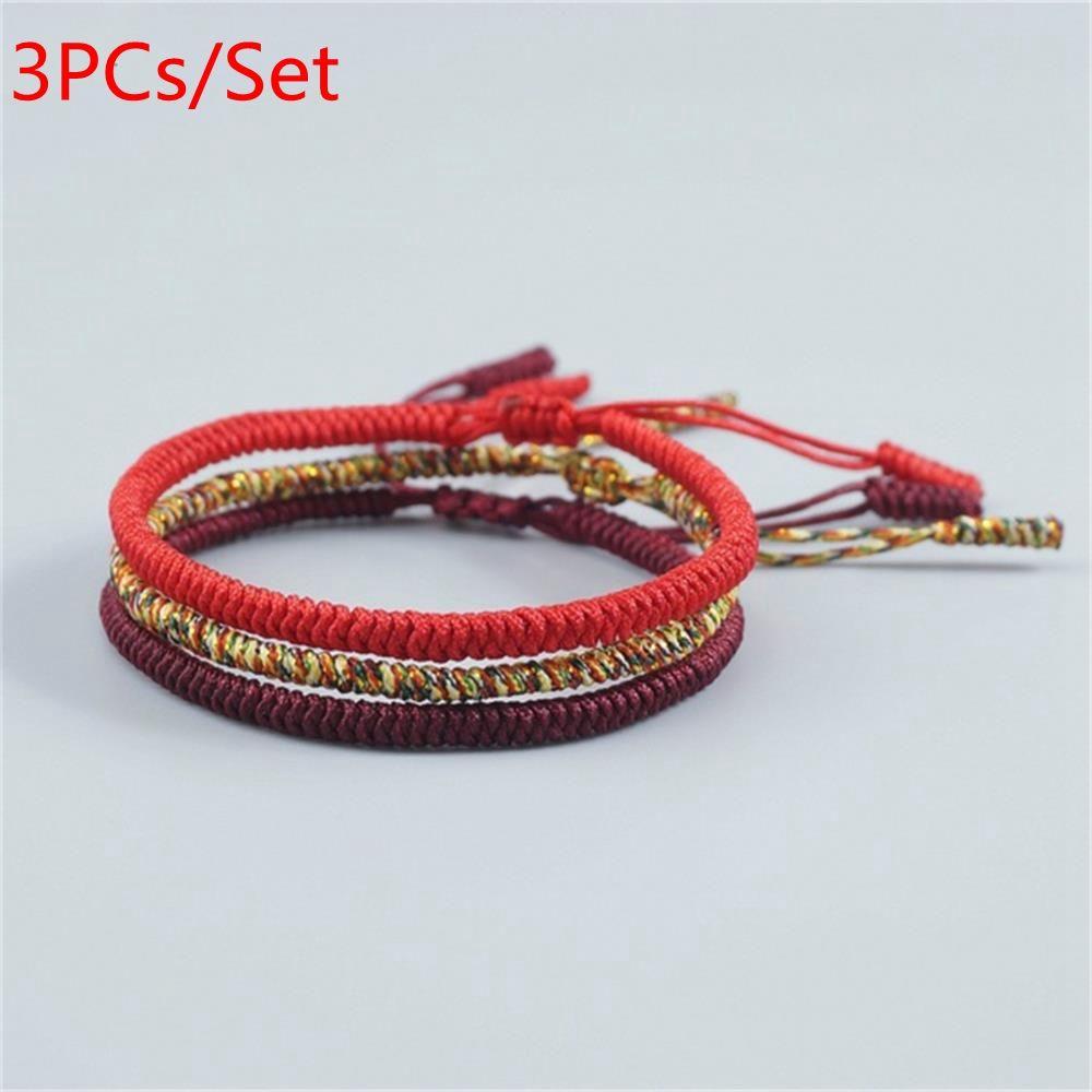 1PC/3PCs Handmade Jewelry Adjustable Tibetan Buddhist Knots Bracelet Weave Bangle Red Rope