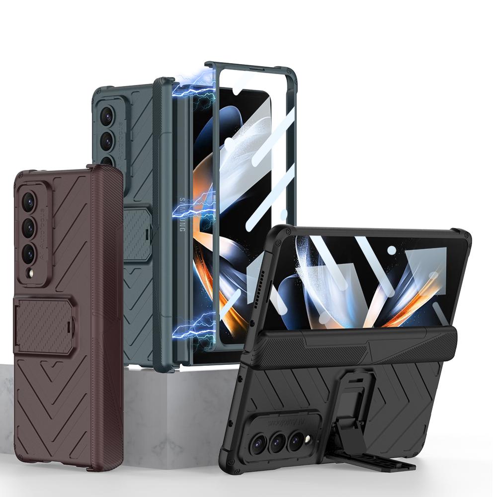 Magnetic Hinge Full Protection Kickstand Front Tempered Glass Phone Cover For Samsung Galaxy Z Fold 4 Case Shockproof Armour