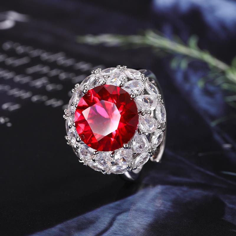 Jewelry Copper Bottom Gold-Plated Simulation Red Corundum Round Temperament Light Luxury Suit Women 12-7Mm