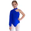 Girls One Shoulder Dance Leotard Stage Performance Costume Mock Neck Long Sleeve Ruched Mesh Overlay Bodysuit for Kids Gymnastics