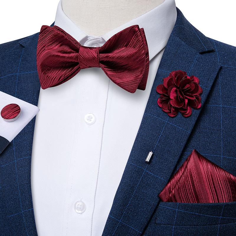 Classic Red Paisley Pattern Woven Self-tied Bow Tie Pocket Square & Cufflinks Boutonniere Gift Set for Men
