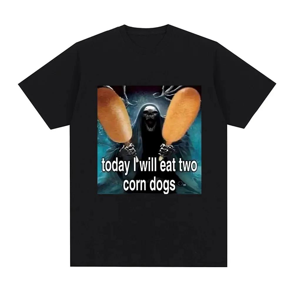 Today I Will Eat Two Corndogs Graphic Printed T-Shirt Skeleton Meme Women Vintage Gothic Summer Short Sleeve T-shirts Clothing