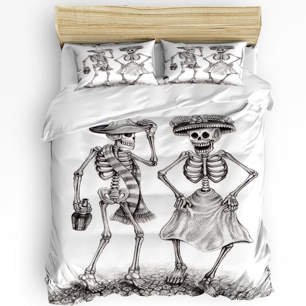 Halloween Flower Style Skull Paisley Black 3pcs Bedding Set For Double Bed Home Textile Duvet Cover Quilt Cover Pillowcase