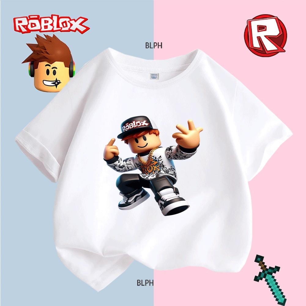 Детская футболка с принтом в стиле граффити, вдохновленным Roblox, Крутой уличный стиль для мальчиков/девочек, Модная повседневная футболка с хип-хоп атмосферой