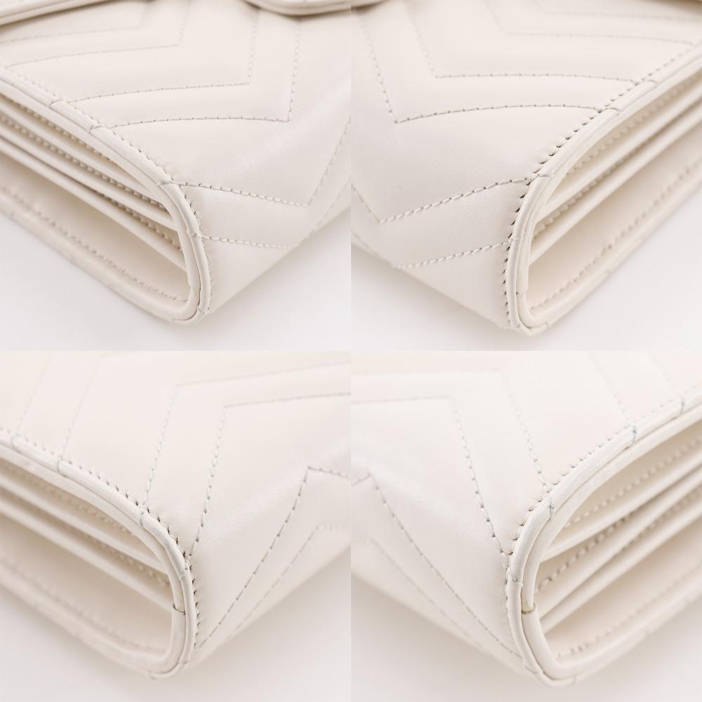 Gucci Кошелек на цепочке GG Marmont 474575 Цепочка на плечо 2-сторонний клатч Белая телячья кожа Женский Б/У