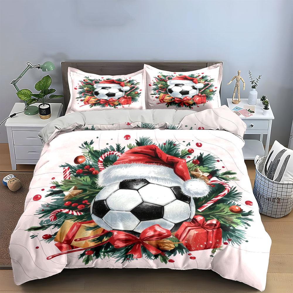 Soccer Christmas Wreath Design Bedding Duvet Cover Set (1*Duvet Cover 2*Pillowcases, without duvet insert)