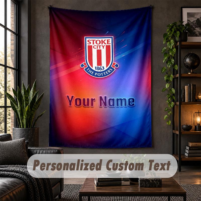 Personalized Wall Tapestry,Stoke City FC Custom Text, Soft Fabric Wall Art For Indoor Decoration