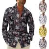 Men's Fashion Casual Print Long Sleeve Button Up Lapel Shirt Top Blouse