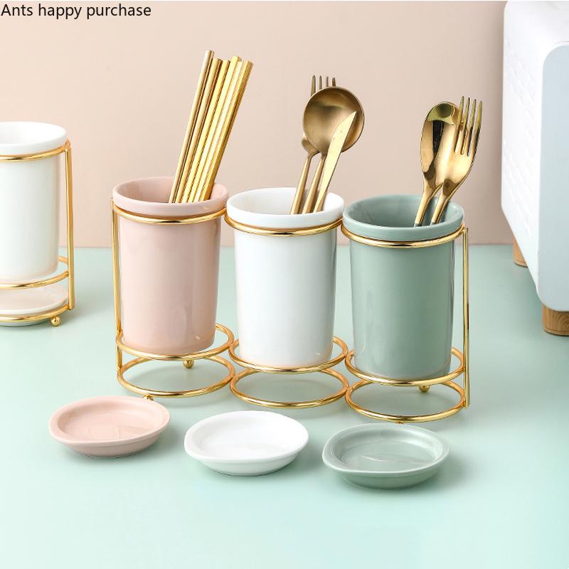 Керамический держатель для палочек для еды Подставка для палочек для еды Сливная полка Контейнер для хранения посуды Клетка для палочек для еды Вилка Ложка Органайзер для столовых приборов