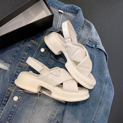 Платформенные сандалии женская мода верхняя одежда летняя женская обувь женская кожа универсальный ремешок крест-накрест плоские кроссовки