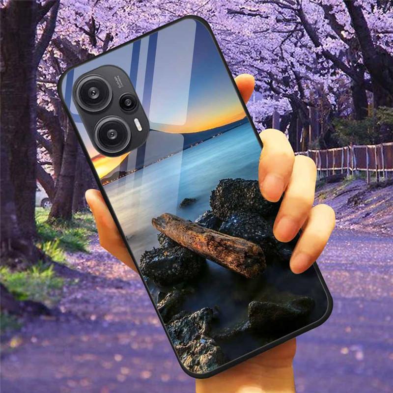 Для Xiaomi Poco F5 5G / F5Pro Чехол Закаленное Стекло Озеро Луна Жесткая Защитная Крышка для POCO F5 Pro Capas Funda на PocoF5 Роскошный Coque