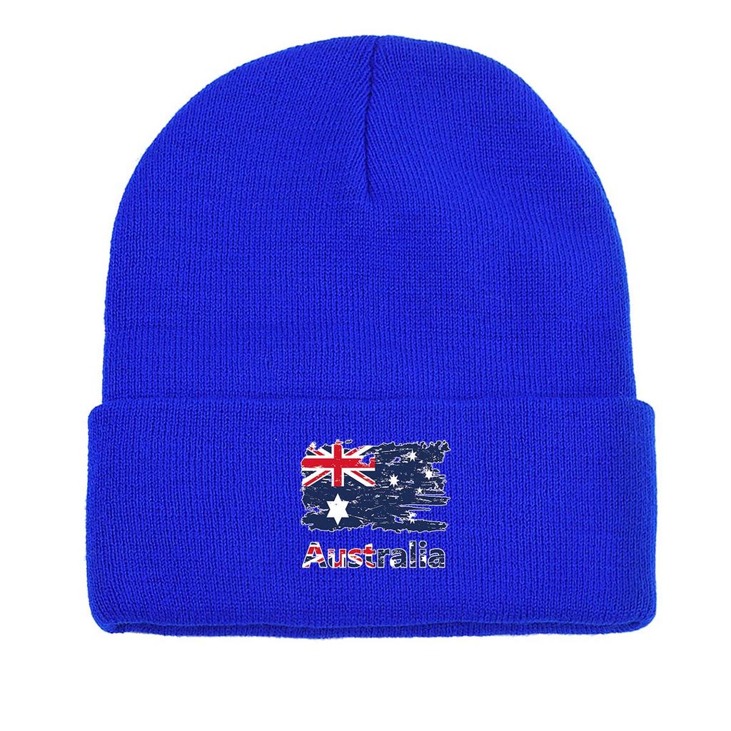 Flag of Australia Print Knitted Cap Beanie, Patriotic Woman Cap Candy Color Stretchy Simple Bobble Hat Knit Hat Beanie