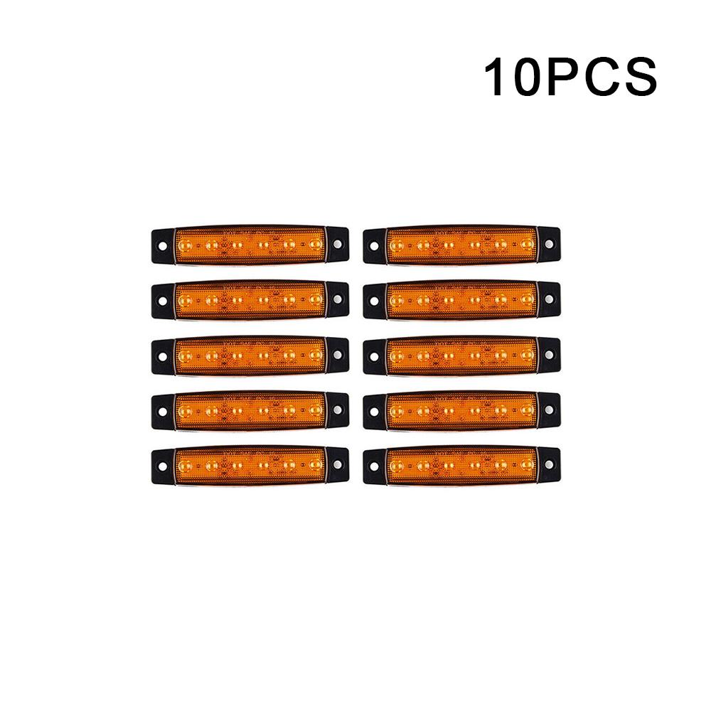Боковой фонарь с длинной полосой, 6 светодиодов, 12 В, 24 В, боковой свет для прицепа, желтый, 10 шт.